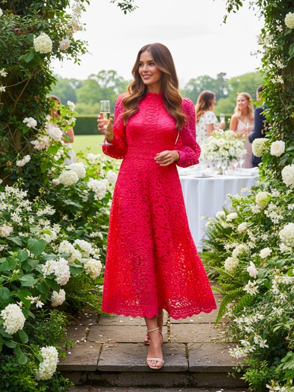 Dalia MacPhee Fuchsia Guipure Lace Midi Dress NWT 🇨🇦